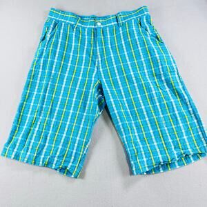 Rocawear Plaid Shorts Mens 38 Blue Green Y2K Baggy Streetwear Hip Hop Y2K